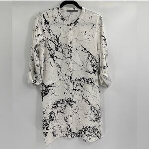 Beau Jours Lagenlook Rayon Nylon art to wear Marble Button Up Shirt Tunic sz Xs